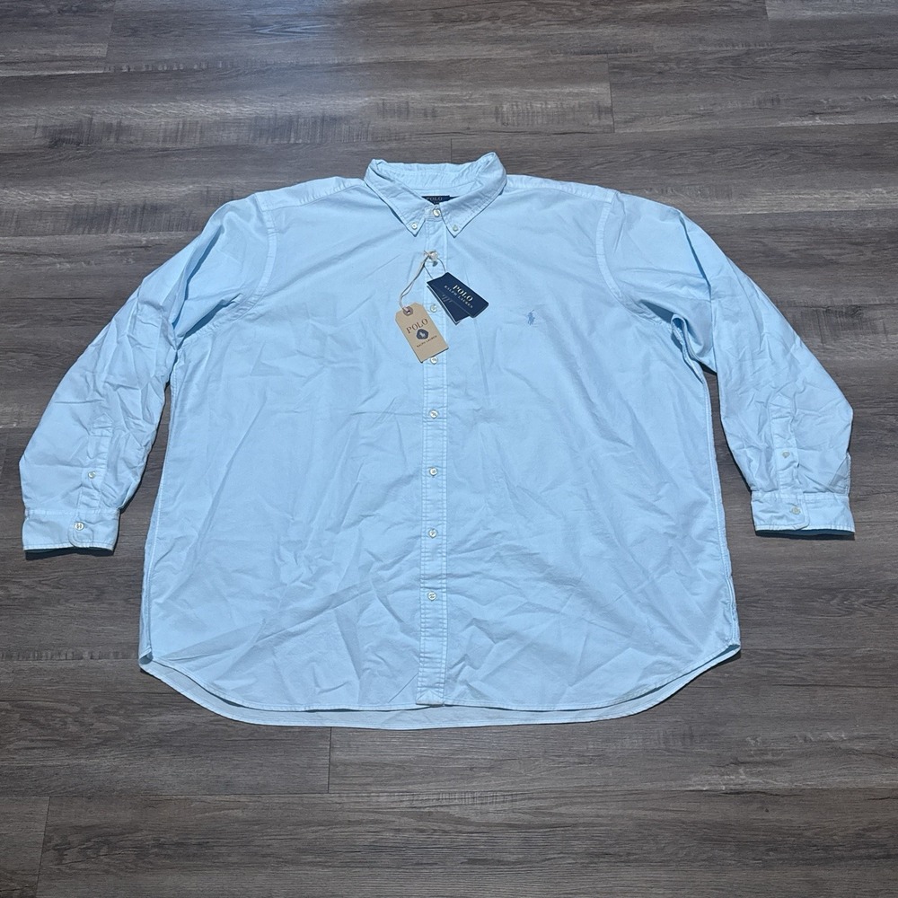 Polo Ralph Lauren Men's 4XB Light Blue Garment Dyed Long Sleeve Oxford Shirt Big